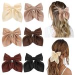 Starvis Silky Satin Hair Barrettes Bow Clip for Women Large Bow Hair Slides Metal Clips French Barrette Long Tail Soft Plain Color Bowknot Hair 90's Accessories (Mocha Delight Bow)