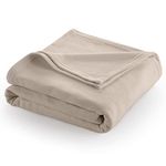 MARTEX 1B06867 Super Soft Fleece Lightweight Reversible Cozy Warm Sofa Blanket Low Lint Luxury Hotel Style All Seasons Layering Solid Pet Friendly Full Queen Bed and Couch Blankets, Full Queen, Beige