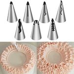 Suuker 7 Pieces Pleated Skirt Piping Nozzles Set, Stainless Steel Russian Nozzles Tips Piping Set For Pastry Fondant,Cake Decorating Supplies Baking Set Tools