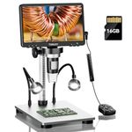 Microware 7" LCD Digital Microscope Magnification, 1080P Video Microscope with Metal Stand, 12MP Ultra-Precise Focusing, PC View, Windows/Mac OS Compatible, 8 Adjustable Lights (with 32GB Card)