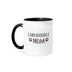3dRose 3dRose Labradoodle Dog Mom - Doggie by breed - brown muddy paw prints - doggy lover - pet owner mama love - Two Tone Black Mug, 11oz (mug_154149_4), Black/White