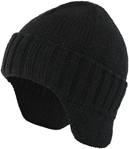 Home Prefer Winter Knit Earflap Hat Cuffed Beanie with Ears Warmer Free Black