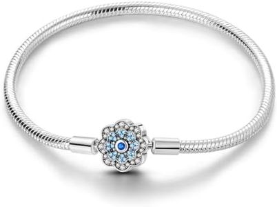 Charm Bracelet for Women Sterling Silver, Heart Clasp Snake Chain Bracelet Travel Charm Moments European Bracelet Jewelry Compatible with Pandora Charms, Gift for Her