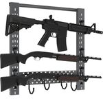 OneTigris Gun Rack Wall Mount 02, Hold Up 80lbs Indoor Gun Rack for Wall Mount Horizontal Wall Gun Rack with 10 Hooks Indoor Floor for Helmet Vest Belt Police Gear, 21.9"*22.1" Gray Small