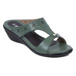 YAHE Women Wedge Heel Green Colour Laser Cut Jyoti Slippers Y-903 UK 3