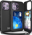 TORU CX Slim for iPhone 14 Pro Max Case Wallet | Protective Shockproof Heavy Duty Cover with Hidden Card Holder & Card Slot | Mirror & Wrist Strap Included - Black