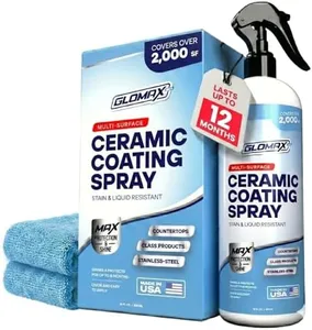 GLOMAX Home Ceramic Coating Spray Kit (16 oz) - Shine, Seal & Protect Stainless Steal, Glass, Kitchen & Bath Surfaces - Extremely Hydrophobic - Repels Stains & Grime - Includes 2 Micro Fiber Towels