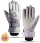 Ottsas Ski Gloves for Women Touchscreen and Waterproof Windproof (Purple and White, One Size)