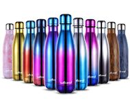 willceal Stainless Steel Double Wall Vacuum Insulated Water Bottles 500ml, Leak Proof Keep Cold and Hot Drinks Bottle for Outdoor Sports Camping (Purple+Red+Blue)