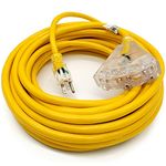 50 ft - 12 Gauge Heavy Duty 3-Outlet Lighted SJTW Indoor/Outdoor Yellow Extension Cord by Watt's Wire - 50' 12-Gauge Grounded 15-Amp Power-Cord (50 Foot 12-Awg Yellow)