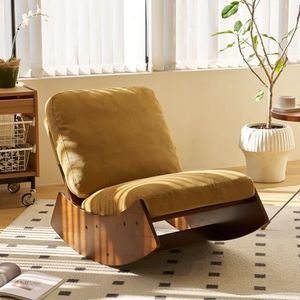 Nursery Rocking Chair Corduroy Fabric Upholstered Tall Back Glider Rocker Rocking Accent Chair Comfy Single Sofa Side Chair for Living Room Bedroom Hotel, Bedroom, Baby Room (Tan)