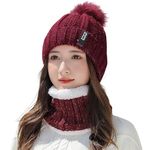 Tomorrow Winter Beanie Hat Scarf Set for Women & Men - 2-in-1 Warm Headwear with Ear & Neck Cover - Knit Hat, Scarf & Ski Gift - Cold Weather Gear for Outdoor Activities (Brownish-Red)