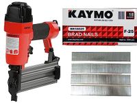 Kaymo NEO-PB18G50 Pneumatic Brad Nailer with F-25mm Brad Nails (5000 Pins) | 18 Gauge | 1.28 Kg Lightweight | 75–90 PSI | 360° Air Exhaust | Depth Adjustment | Metal Magazine | Unjamming Catch