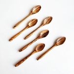 6 Pieces Small Olive Wood Spoons - 5 inches Long - Mini Hand Carved Non Toxic - Suitable for Small Jars of Jam - Coffee Spices Tea Sugar Spoon