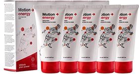 Motion Energy Warming Body Balm | Sore Muscle & Joint Rub for Back, Knee & Neck Pain Relief | Arthritis Soothing Massage Cream with Eucalyptus, Rosemary, Cinnamon Essential Oils & Ginger - Pack of 5