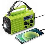 Solar Hand Crank Radio, 5-Way Powered AM/FM/SW Emergency Radio for Outdoor with 5000 mAh Capacity Battery, Portable Radio with USB Charger, LED Flashlight, Reading Lamp, SOS Alarm and Compass Green