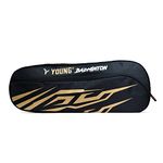 YOUNG Tiger Kitbag Double Zipper | Durable Polyester | Shoe Compartment | Backpack Type Badminton Kitbag (Black Gold)