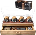 Holme & Hadfield Premium 4-Slot Wooden Watch Display Case – Handcrafted Men’s Watch Box with Accessory Drawer, Hinged Cover, Leather Lining – Valentine's Day Gift for Collectors – Luxury Built to Last