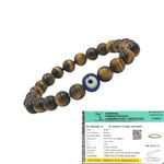 GOLDEN QUARTZ - Original Tiger Eye Bracelet with Blue Evil Eye Bead - Certified 8mm Natural Healing Stone for Protection, Courage, Confidence & Positive Energy – Reiki Crystal Bracelet for Men & Women (Br-Tiger Eye -8mm)