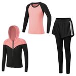 Kids Girls Tracksuit 2/3 pcs Sportswear Contrast Hooded Top With Bottom Jogging Clothing Set Sweatpants Activewear Set for Childrens Age 3-14 Years (Please Choose One Size Smaller)