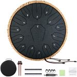 Steel Tongue Drum 12 Inch 15 Notes: Handpan Drums Set with Music Book Mallets Carry Bag - Hand Pan Instrument for Adults Musical Education Meditation Yoga Chakra (Black)