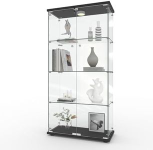 GarveeHome 4 Shelves Display Cabinet, Tempered Glass Curio Showcase with LED Light & Lock, Double Doors Storage Cabinet for Living Room Bedroom Office, Black, 64x31.7x14.3 Inch
