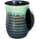 Icytrip Hand Warmer Mug,18 Oz Handmade Pottery Hand Warming Coffee Mug Large with Pocket Right Handed(Grey/Green)