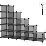 SONGMICS 16-Cube Storage Unit, Shoe Rack, DIY Shelving System, Stackable Cubes, PP Plastic Shelf, Wardrobe, Closet Divider, for Bedroom, Office, 30 x 111.2 x 86.2 cm, Grey LPC44G