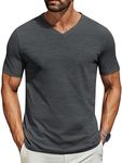 COOFANDY Men's T Shirts Short Sleeve Classic V Neck T-Shirt Casual Summer Basic Tee Shirt Dark Grey