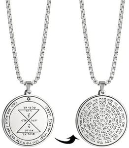 VASSAGO Collar con sello de llave de Salomón grabado con 72 nombres de Dios, amuletos de protección espiritual para hombres y mujeres, Acero inoxidable, No es una piedra preciosa