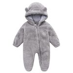 UVIPC Newborn Baby Fleece Jumpsuit Footie Snowsuit Bear Romper Jumpsuit Baby Fuzzy Warm Onesie Gray