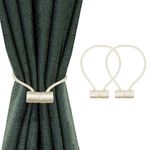 SUOXU 2 Pieces Magnetic Curtain Tiebacks, Curtain Clip Cord Buckle, Curtain Weaving Clip, Used for Home Office Cafe Decorative Buckle, No Need to Perforate Magnetic Snap Curtain Strap (Beige)