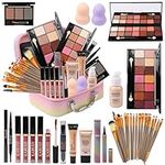 KARUIZI All in One Makeup Kit for Makeup storage bag 2X14 Colors Eyeshadow Palette Liquid Foundation Eyeliner Pencils Contouring Stick Lip Gloss Eyebrow Pencils 20Pcs Makeup Brushes etc For Women Girls Teens