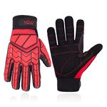 HANDLANDY Anti Vibration Gloves, SBR Padding, TPR Protector Impact Gloves, Men Mechanic Work Gloves (Large, Red)