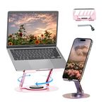 ZSAUTHREE Purple 360 Metal Rotating Phone Holder&Pink Adjustable Laptop Stand Perfect for Office,Home & Travel Ideal Cell Phone & Laptop Stand Combo