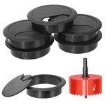 Swpeet 6Pcs Black Desk Cable Wire Grommet Cord with Hole Saw, Tidy Cable Hole Cover Organizers, Desk Wire Cord Cable Grommets Hole Cover, 1Pcs 2.36Inch_60mm Tools Hole Saw with Arbor for Office Desk