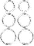 6 Pieces 16 Gauge Stainless Steel Nose Ring Hoop Seamless Clicker Ring Ear Lip Piercing Jewelry, 3 Sizes (Silver)