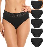 Wealurre Cotton Underwear Women Lace Waistband Full Briefs Ladies High Leg Knickers for Women Soft Stretch Panties Multipack 5 (Medium, Black)