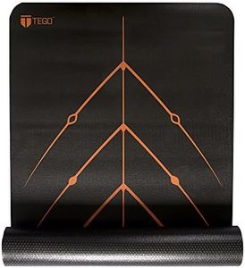 TEGO Stance Yoga Mat with GuideAlign for Posture Alignment (Black Orange Without Bag) | Reversible Design with Dual Texture Grip | 5mm Thick | Antimicrobial, Non-Slip, Sweat-Resistant | 6ft x 2ft | Yoga & Fitness Mat | Shoe-friendly Workout Mat