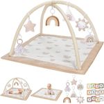 Washable Baby Gym Activity Center with Play Mat, Rainbow Early Development Playmats, 6 Toys for Infant & Toddler, Larger