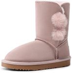 DREAM PAIRS Girls Boots Kids Boys Winter Snow Suede Mid Calf Boots Faux Fur Lined FuzzyChic Kid's Lolly for Little Kid/Big Kid,Size 11 Little Kid,Pink,SHORTY-POMPOM