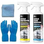 Complete Mould Protection Kit: Dual-Action Remover & Preventer, for Kitchen/Bathroom, Includes Gloves & Cloth, 2x500ml