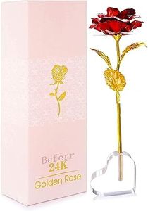 PIQIUQIU Rose avec Base en Forme de Coeur, Fleur Rose Eternelle pour Elle Maman Femme Petite Amie au Saint Valentin Fête