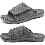 ONCAI Mens House Slippers with Arch Support，Fur Slides with Orthopedic for Plantar Fasciitis Footbed and Adjustable Strap Grey Size 11