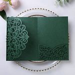 PONATIA 5.12 x 7.2 Emerald Green Tri-Fold Laser Cut Invitations Wedding Invitation Cards Bags with Envelopes for Wedding Bride Shower Engagement Birthday Sweet 16 Invite (20 Pieces No Indoor Flyer)