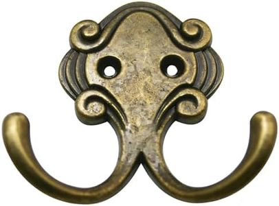 Amanaote Metal Antique Brass Hardware Double Prong Robe Hook Clothes Hanger with Screws(Pack of 6)