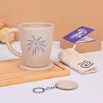 Eha Earth Friendly Coffee Mug Diwali Gift Hampers | 300 ml | Cracker Printed Mug, Coaster, Key Chain | Made with Rice Husk | Gift for Sister, Gifts for Women | Mugs for Gift | 1 Unit | Sand Castle