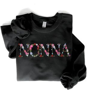 Regamor Embroidery Nonna Sweatshirts For Women Gift Sweatshirt From Grandkids Nonna Flower Grandma Gift Mothers Christmas, Black, XX-Large