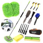 Car Cleaning Kit, 62 Inch Car Wash Mop Mitt with Long Handle, Car Washing Brush Cleaning Kit Windshield Window Squeegee, Car Wheel Brush, Car Detailing Brush Set, Complete Car Cleaning Supplies(17Pcs)