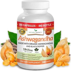 Organic Ashwagandha with Black Pepper - 180 Capsules - 1950mg Maximum Strength for Stress and Mood Support, Sleep, Thyroid, Energy, Hair Pure Root Extract Powder - Vegan Supplements for Men and Women